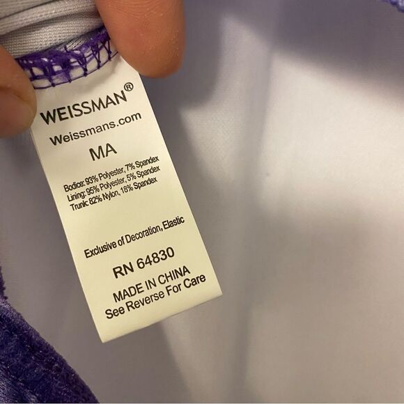 WEISSMAN Dance Costume purple fringe velvet mesh sleeve All The Ways 13290 MA - Picture 11 of 13